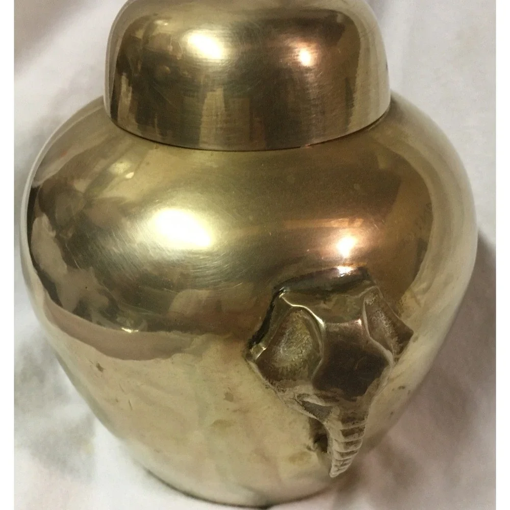 Vintage Brass Ginger Jar Vase Elephant Head Handles